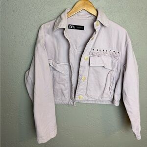 Zara Lilac Denim Cropped Jacket